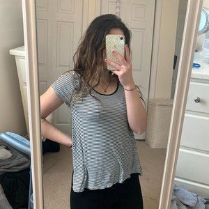 White & Black Striped Short Sleeve Top